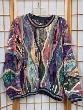 Tundra Canada multicolor sweater purple rose green EUC size Medium vintage